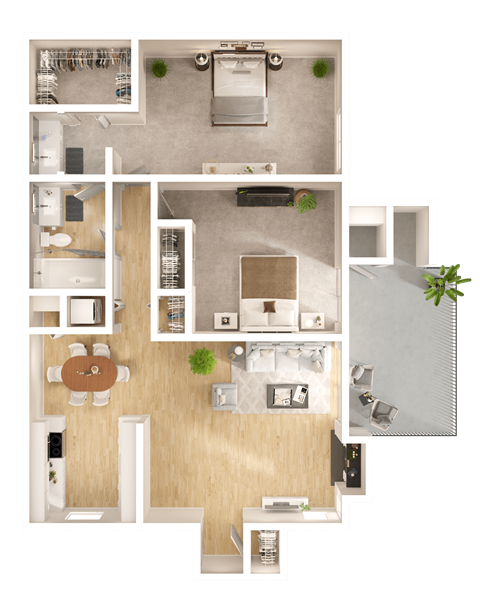 Floor plan for 2 beds, 1 bath, 900 sqft